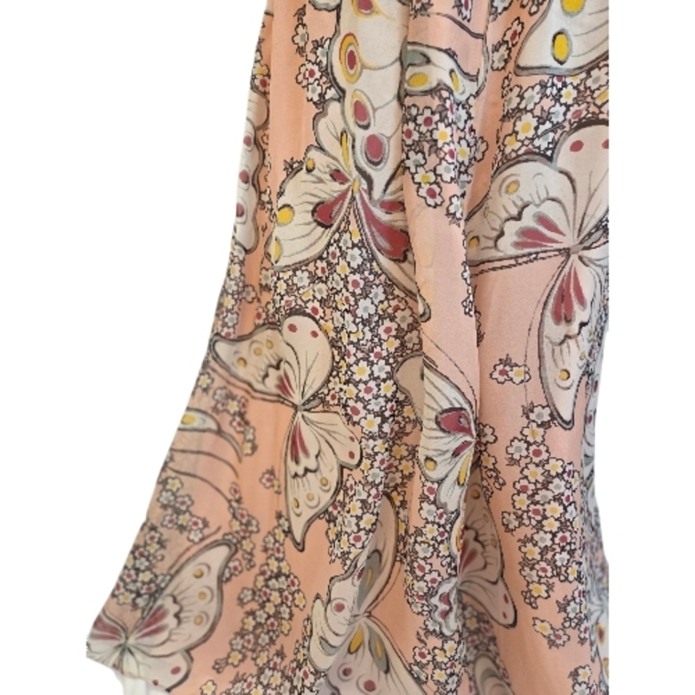 Paul & Joe Pink Butterfly A-Line Pink Peach Maxi Silk Skirt With Yellow Florals - Picture 4 of 12